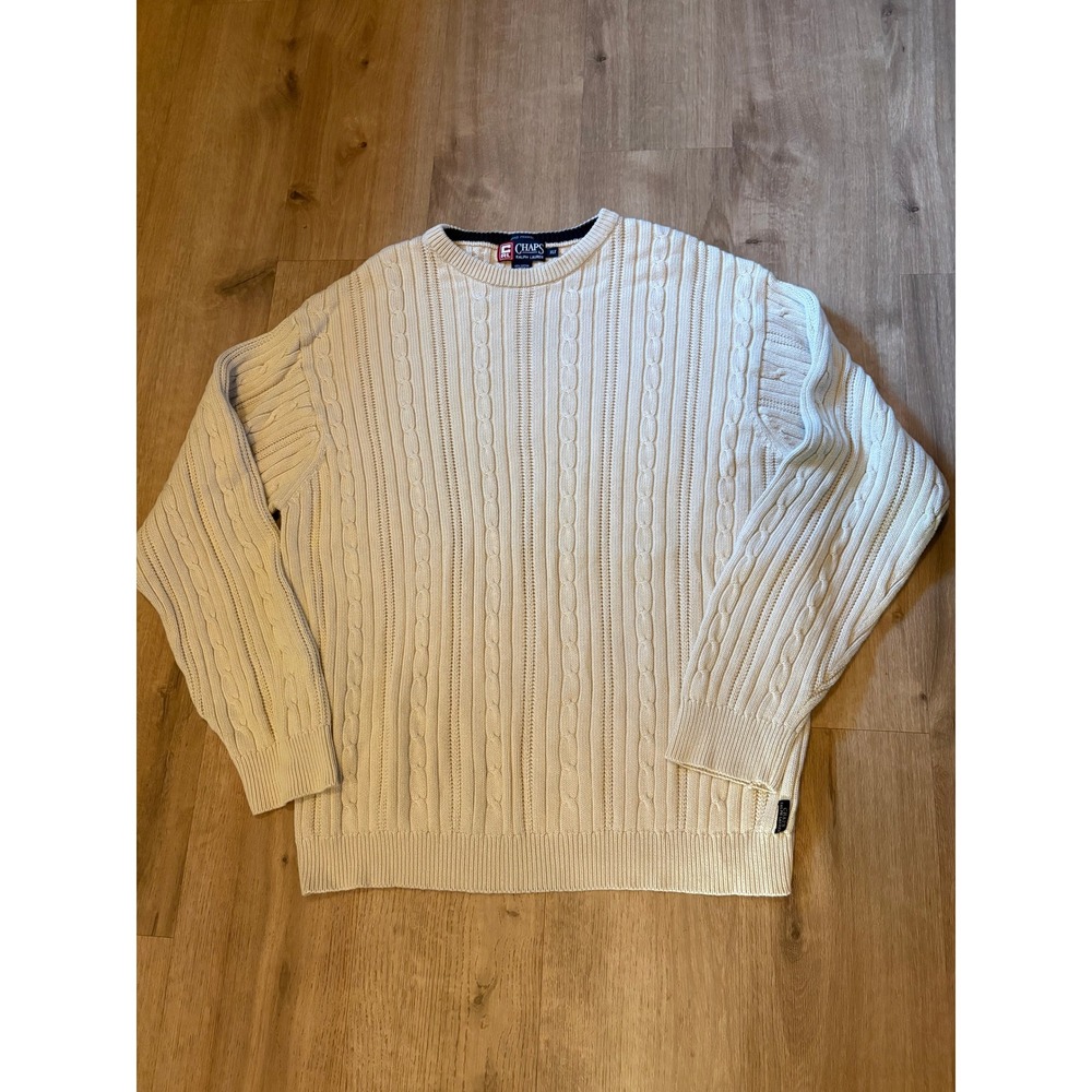 Vintage Chaps Ralph Lauren Cable Knit Sweater XLT Beige Heavy 90's Grandpa Core